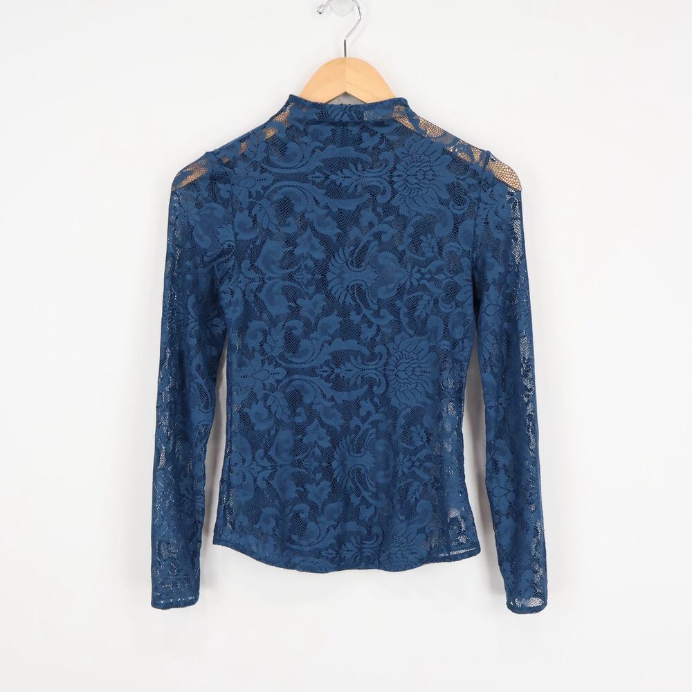 Aritzia Babaton Teal Lace Mockneck Long Sleeve Size XS